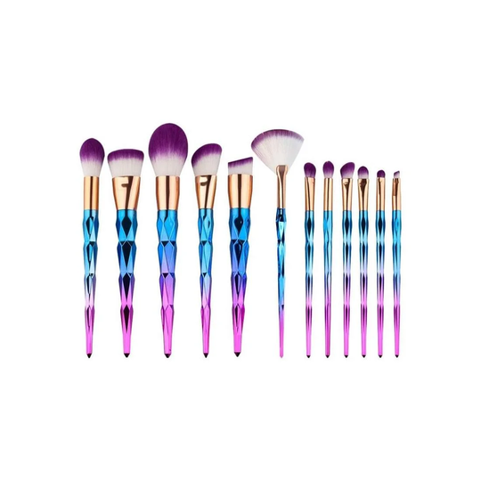 Makeup-børstesæt, 12 børster - Trefarvet ombré