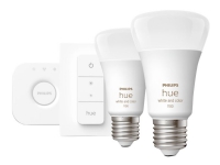 Philips Hue White and Color Ambiance Starter Kit - Trådløst belysningssæt - LED-lyspære x 2 - E27 - 9 W (tilsvarende 60 W) - klasse F - 16 millioner farver/varmt til køligt hvidt lys - 2000-6500 K - hvid