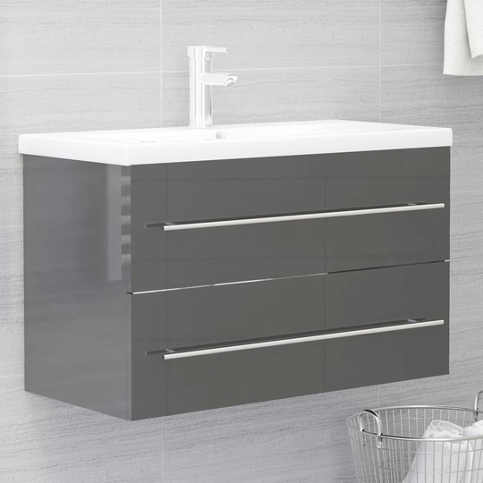 vidaXL vaskeskab 80x38,5x48 cm spånplade grå højglans