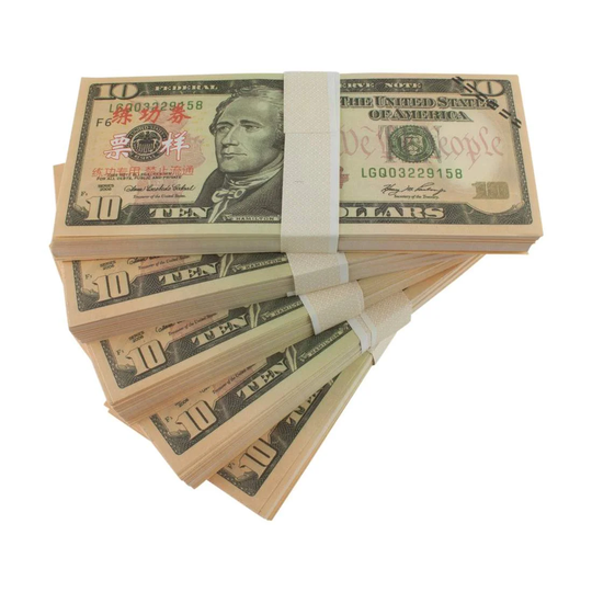 Legetøjspenge - 10 amerikanske dollar (100 sedler)
