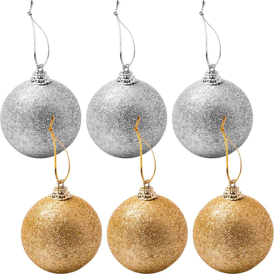 6x Julekugler - Guld og Sølv