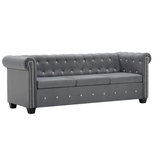 vidaXL 3-personers chesterfieldsofa fløjlsbeklædning 199 x 75 x 72 cm grå
