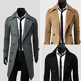 herre vinterfrakk peacoat ull overfrakk dobbeltspent business casual vanlig slim fit varm ensfarget høst langermet tykk klassisk trenchcoat kontor daglig arbei