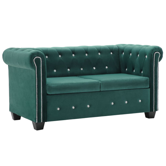 vidaXL 2-personers chesterfieldsofa fløjlsbeklædning 146 x 75 x 72 grøn