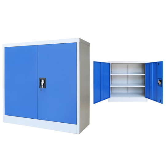 vidaXL kontorskab i metal 90 x 40 x 90 cm grå og blå