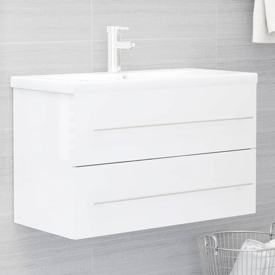 vidaXL vaskeskab 80x38,5x48 cm spånplade hvid højglans