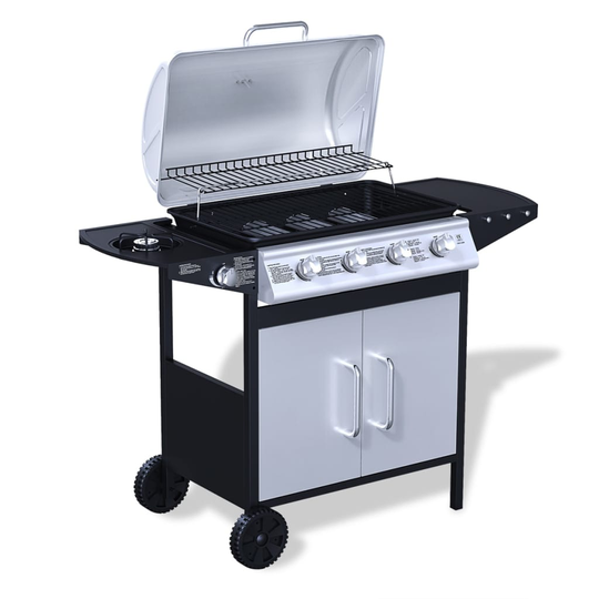 vidaXL gasgrill rustfrit stål 4 + 1 brændere sort og sølvfarvet