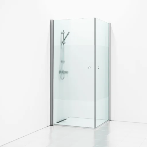 Svedbergs Skoga dusjhjørne 90 x 90 cm, halv frostet glass/blank alu, m/hullgrep
