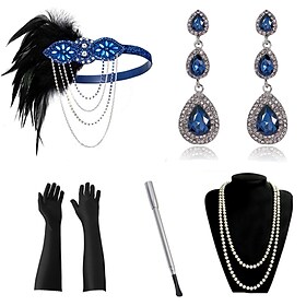 Den store Gatsby Charleston Årgang De livlige 20-årene 1920-tallet Den store Gatsby Hansker Hodeplagg Flapperpannebånd i 1920-stil Dame Dusk Kostume Hodeplagg