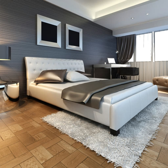 vidaXL kunstlæderseng 180x200 cm med hukommelsesskummadras luksus hvid