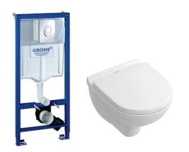 Komplet pakke m/GROHE sisterne, Betjeningsplate, Villeroy & Boch O.Novo Compact hengeskål og Soft Close sete