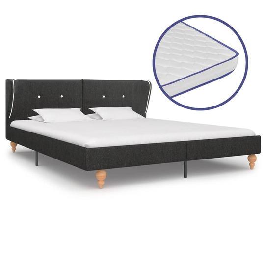 vidaXL seng med madras i memoryskum 160 x 200 cm sækkelærred mørkegrå