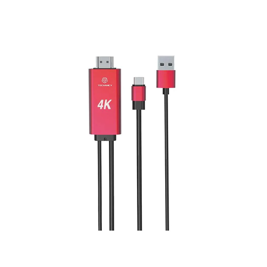 USB-C til HDMI-kabel med USB-A-stik - Rød