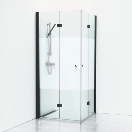 Svedbergs Skoga Dusjhjørne Leddet Svart Matt / 100x100cm Halvfrostet Glass