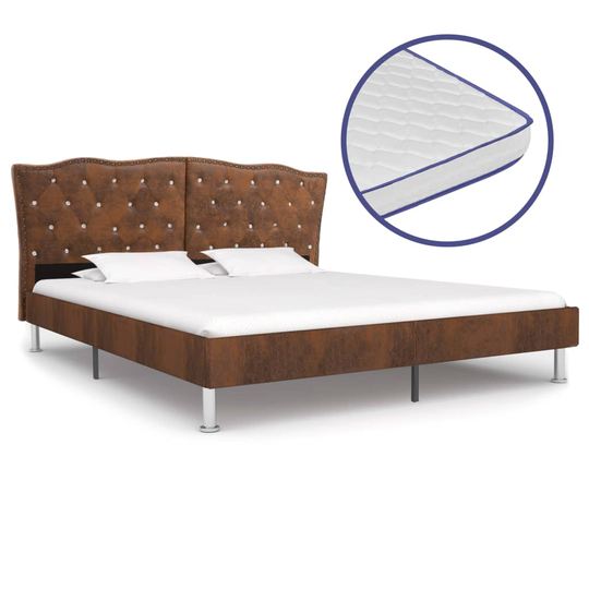vidaXL seng med madras i memoryskum 180 x 200 cm brun stof