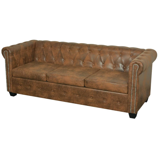 vidaXL Chesterfieldsofa 3-personers kunstlæder brun