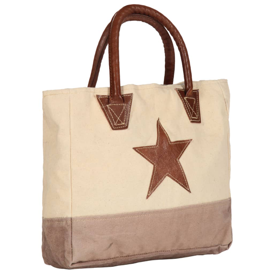 vidaXL shoppertaske 32 x 10 x 37,5 cm kanvas og ægte læder beige