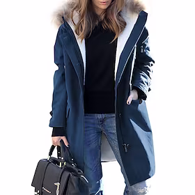 Dame Vinterjakke Vinterfrakk Parkas Vindtett Hold Varm utendørs Gate Daglig Feriereise Glidelås Lomme Pelskrage Fleece Lined Glidelås Hettegenser Elegant og mo