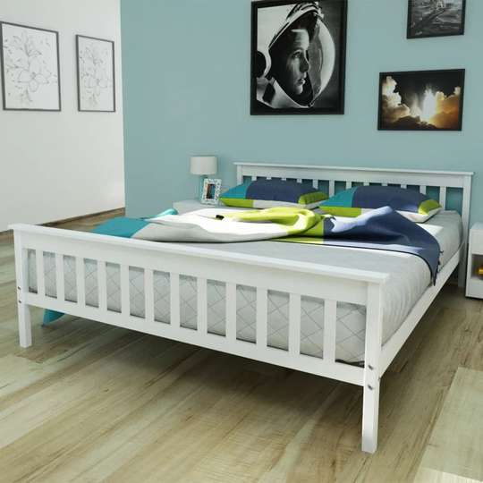 vidaXL seng med madras massivt fyrretræ hvid 160 x 200 cm