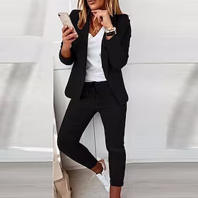 Dame drakter Blazer Arbeid Gate Daglig Høst Vår Normal Frakk Normal Vindtett Hold Varm Gatemote Elegant Jakker Langermet Helfarge Lomme Elegant Lyseblå Grønn S