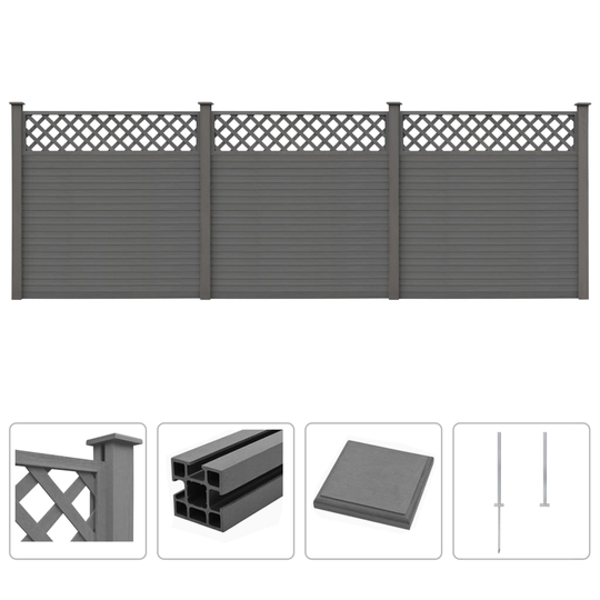 vidaXL havehegn med espalier WPC 531 x 185 cm grå
