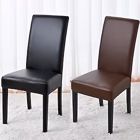 2 stk pu-skinn spisestoltrekk, stretch vanntett stoltrekk, stolbeskyttelsestrekk setetrekk med strikk for spisestue, bryllup, seremoni, bankett, hjemmeinnredni