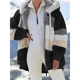Dame Sherpa jakke Fleece-jakke Teddyfrakk Hold Varm Pustende utendørs Dagligdagstøy Feriereise Ut på byen Lomme Glidelås Hettegenser Aktiv Elegant og moderne B
