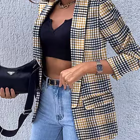 Dame Blazer utendørs Ut på byen Arbeid Vår Sommer Normal Frakk Normal Pustende Forretning Elegant Jakker Langermet Helfarge Lomme Lotus Grønn Svart