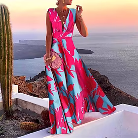 kvinners fritidskjole swingkjole blomsterkjole lang kjole maxi-kjole grønn blå rosa ermeløs blomstertrykk vår sommer dyp v varm daglig 2023 s m l xl xxl