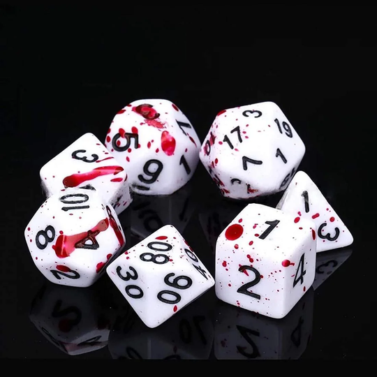 7x Terninger til Dungeons & Dragons (DnD) - Hvid/Rød