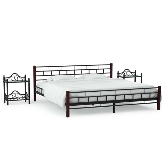 vidaXL sengestel med 2 natborde sort 140 x 200 cm metal