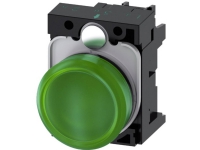 Indikatorlys, 22 mm, rund, plastik, grøn, glat linse, med holder, LED modul 3SU1102-6AA40-1AA0