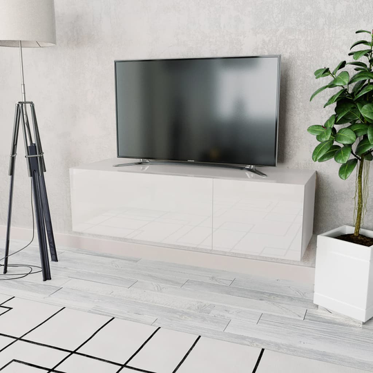 vidaXL TV-skab spånplade 120x40x34 cm højglans hvid