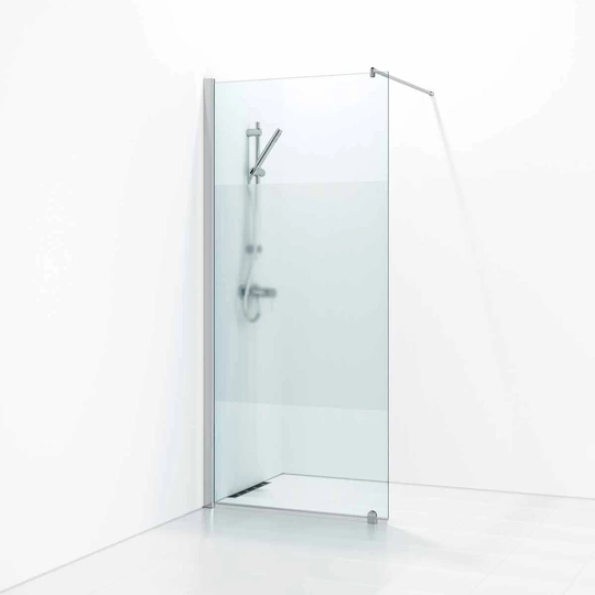 Svedbergs Skoga Dusjvegg Rett (Walk-in) Matt Aluminium / 90cm Halvfrostet Glass