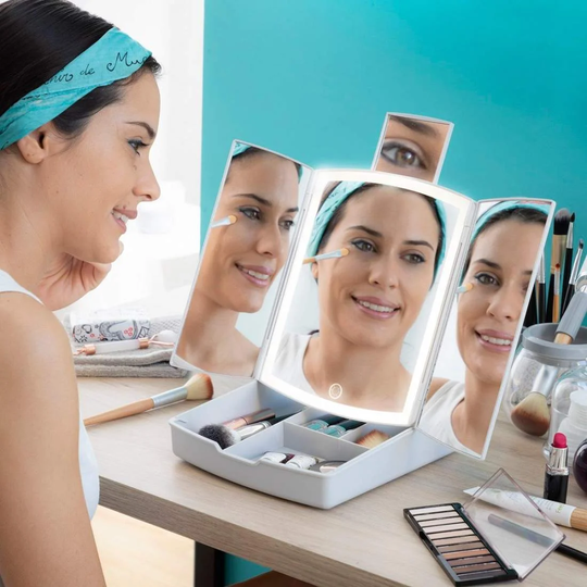 Make-up Spejl med Opbevaring - LED