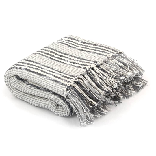 vidaXL plaid bomuld stribet 160 x 210 cm grå og hvid