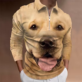 Herre POLO T-skjorte Golf skjorte Dyr Hund Grafiske trykk Aftæpning Svart Gul Svart / Brun Blå Himmelblå 3D-utskrift utendørs Gate Langermet Glidelås Trykt møn