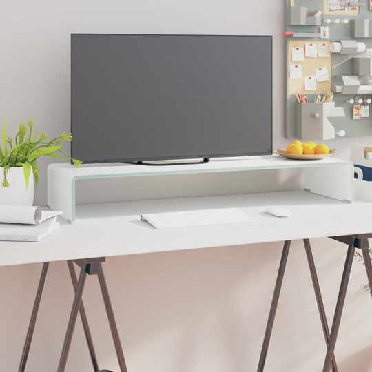 vidaXL TV-stander/monitorstand hvidt glas 90x30x13 cm