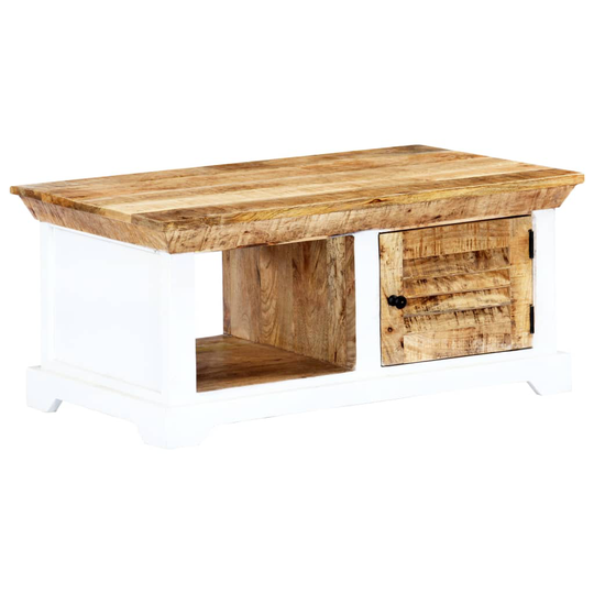 vidaXL sofabord 90 x 50 x 40 cm massivt ru mangotræ hvid og brun