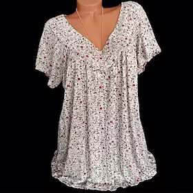 Dame Pluss størrelse Topper T skjorte Blomstret Trykt mønster Kortermet V-hals Gatemote Daglig Feriereise Polyester Vår Sommer Grønn Hvit / Store størrelser /
