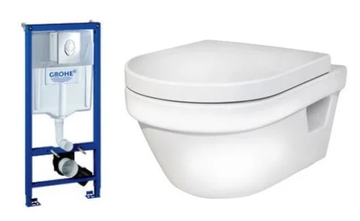 Komplet pakke m/GROHE sisterne, Gustavsberg Hygienic Flush hengeskål u/skyllekant & Soft Close sete