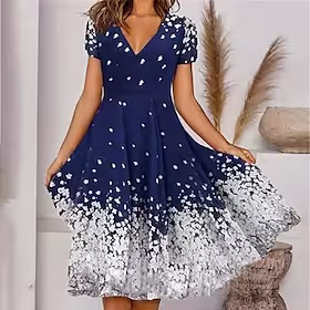 Dame Uformell kjole Swingkjole Midikjole Hvit Rød Grønn Kortermet Blomstret Trykt mønster Vår Sommer V-hals Ferie 2023 S M L XL XXL 3XL 4XL 5XL