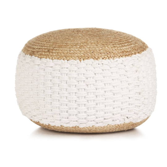 vidaXL vævet/strikket puf jutebomuld 50 x 35 cm hvid