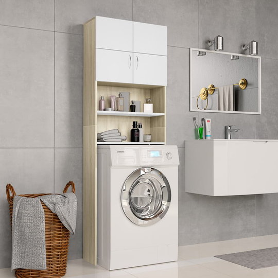 vidaXL vaskemaskineskab 64x25,5x190 cm spånplade hvid og sonoma-eg