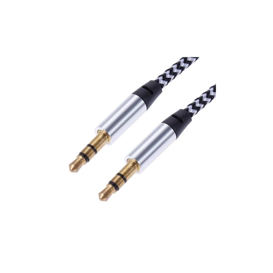 1 m vævet 3,5 mm AUX-kabel - Sølv