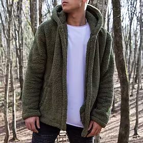 Herre Vinterjakke Vinterfrakk Sherpa jakke Fleece-jakke Polarfleece Hold Varm Lettvekt Gate Daglig Åpen Forside Hettegenser Gatemote Fritid Jakke Yttertøy Helf