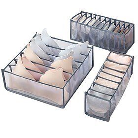 3 stk/sett sammenleggbar oppbevaringsboks sokker magisk mesh gjennomsiktig rutete stoff artist hjemme bh undertøy etterbehandlingsboks