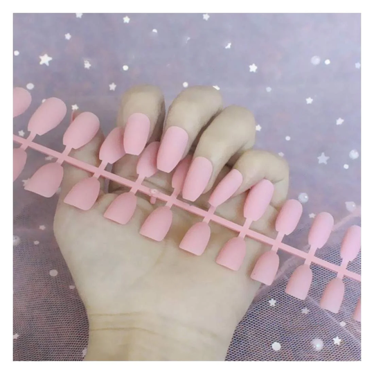 24x Ekstra lange falske negle, Coffin - Pink