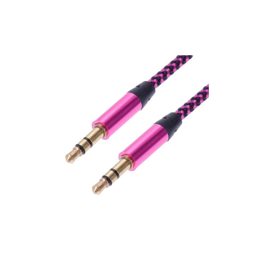 1 m vævet 3,5 mm AUX-kabel - Pink