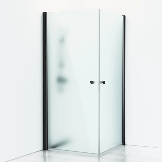 Svedbergs Skoga Dusjhjørne Rett - Frostet Glass Svart Matt / 80x80cm